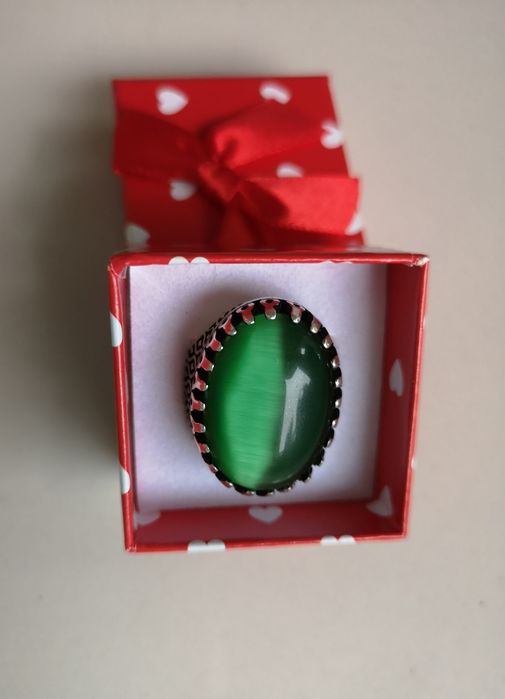 sygnet męski z zielonym chalcedonem srebro vintage
