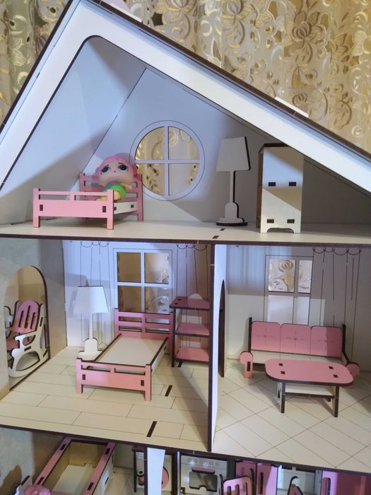 Будиночок ЛОЛ рожевий з меблями 46см ХДФ біло-рожевий