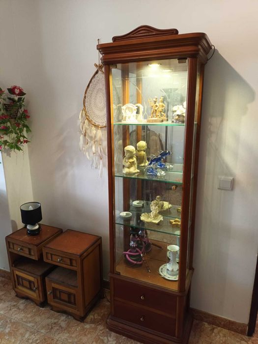 Vitrine com iluminação em raiz de madeira de mogno