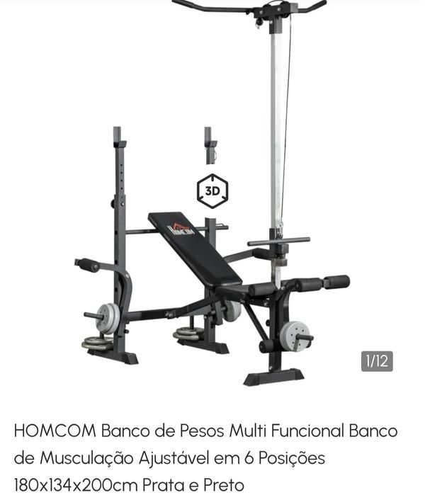 Banco de Pesos Multi Funcional Banco de Musculação Ajustável em 6 Posições 180x134x200cm  Preto