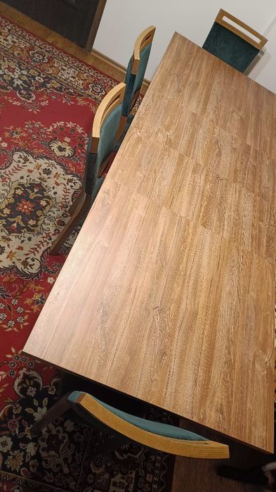 Do negocjacji jak nowy komplet BRW stół Gent i krzesła dąb starling welurowe 160/200/240x90 meble do salonu jadalni kuchni  butelkowa zieleń
