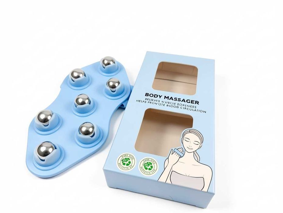 C079 Ręczny Masażer Do Ciała Body Massager 7 Kulek Obrotowych 360 Stopni Relaksacyjny Masaż Mięśni Niebieski Action Ergonomiczny Uchwyt Na Dłoń