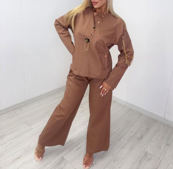 Komplet damski Paparazzi Fashion bluza z kapturem + szerokie spodnie oversize