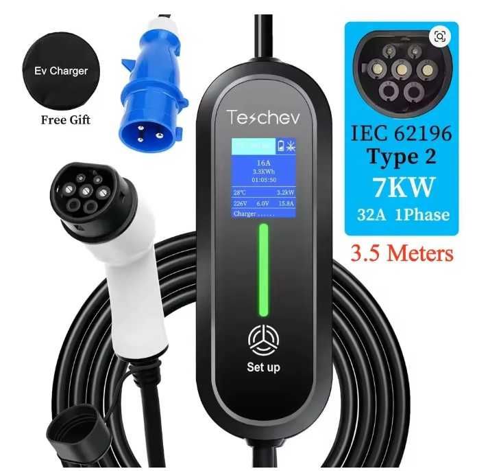Зарядний пристрій для електромобілів Teschev Type 2 32А 7Квт