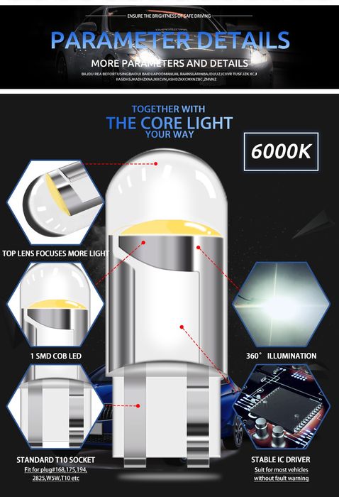 Żarówki H7 H1 H3 W5W led 6000k 2szt