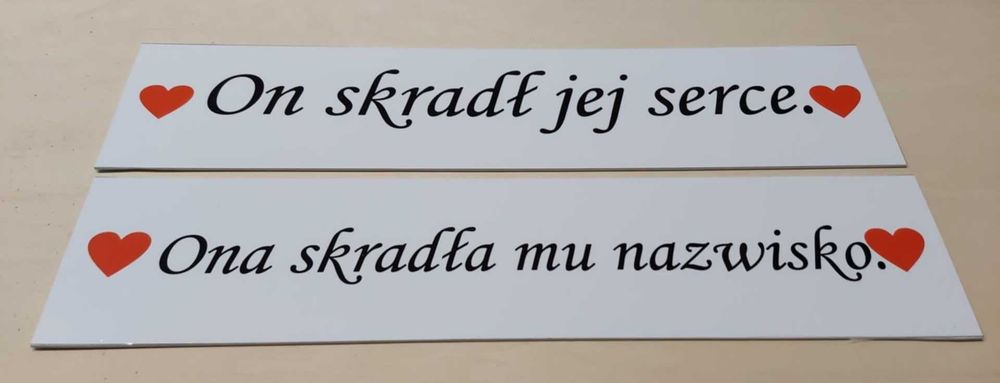 Tablice On skradł jej serce Ona skradła mu nazwisko  wodoodporne 2 szt