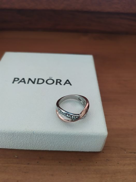 Pierścionek pleciony jak Pandora Apart dwukolorowy ok 16mm średnica we