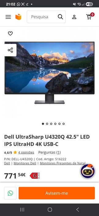 Monitor Dell 42.5 ultra 4k