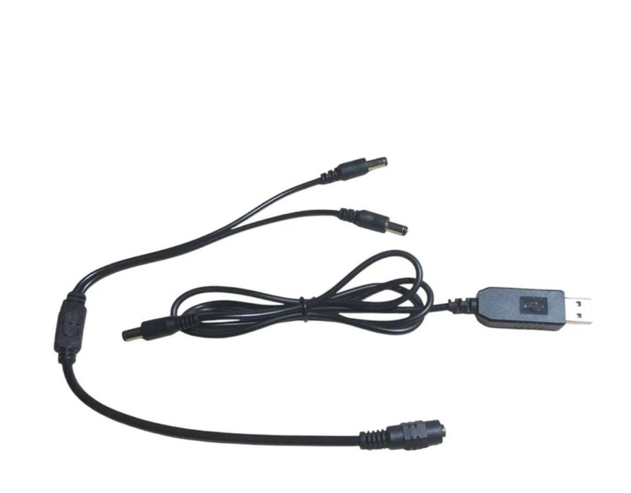Кабель USB 5B → DC 12В (підвищувальний) + DC-розгалужувач на 2 виходи
