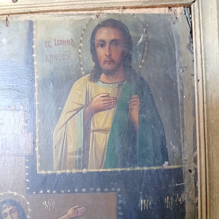 Велика старовинна ікона Розп'яття у кіоті. Кін. XIX ст. Рідкісний напис