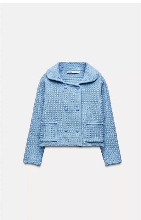 ZARA Sweter jasnoniebieski z kołnierzykiem bawełna  M
