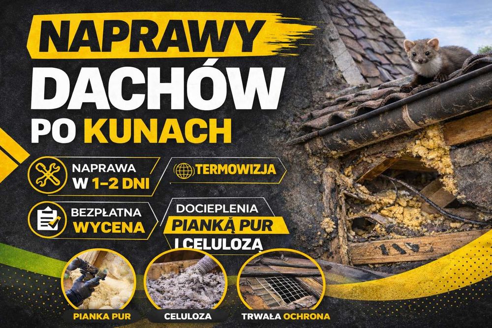 Naprawa Izolacji dachu KUNY Docieplenie CELULOZĄ Ocieplanie PIANĄ PUR