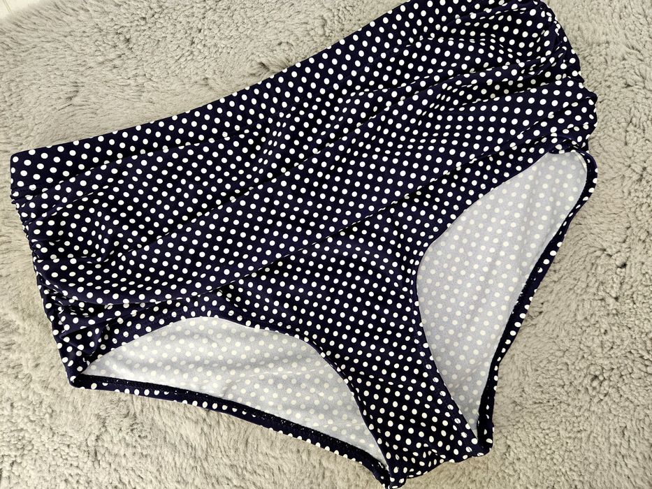 Majtki kąpielowe dół bikini wysoki Stan białe groszki XL