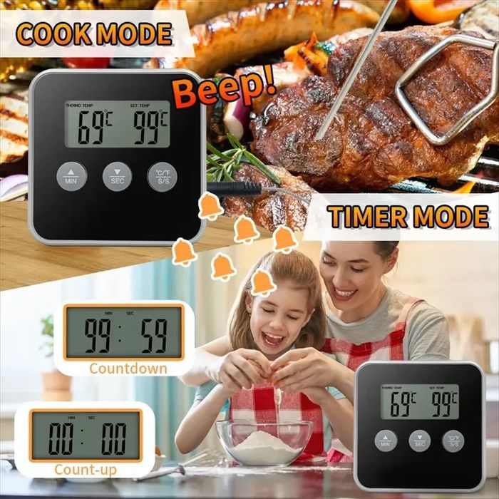 Термометр кухонный с выносным щупом таймер, для мяса, выпечки с магнитом