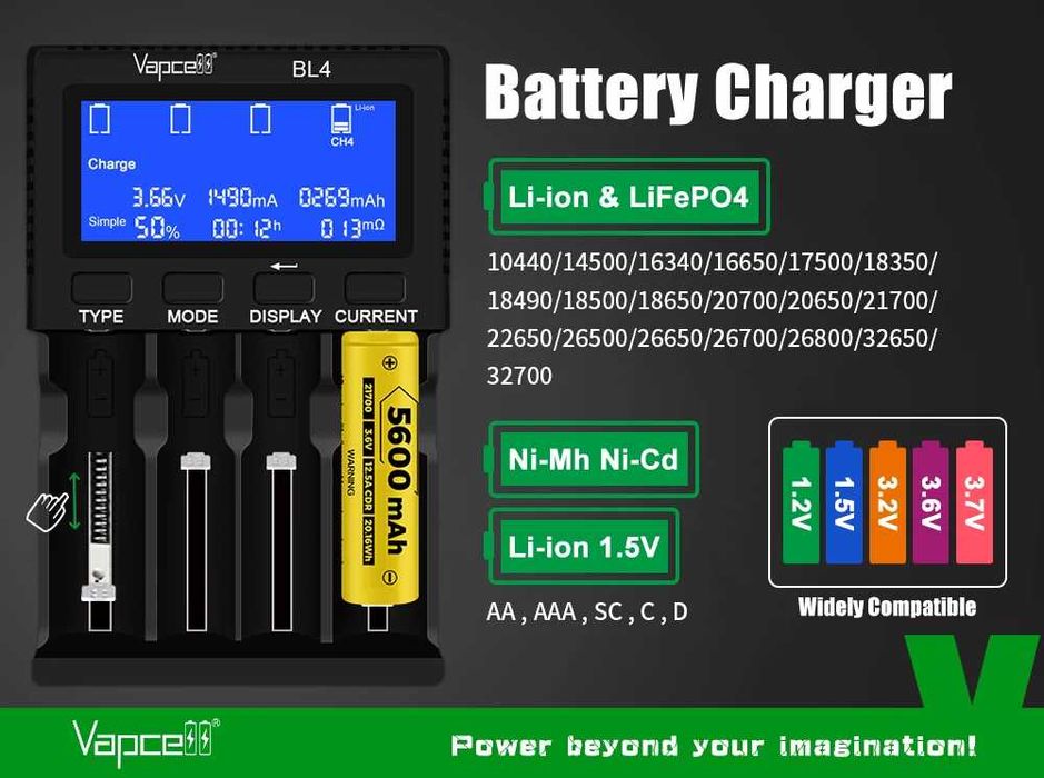 VAPCELL BL4 Зарядний пристрій Гарантія Li-ion 1.5V 3.7V NiMH LiFePO4