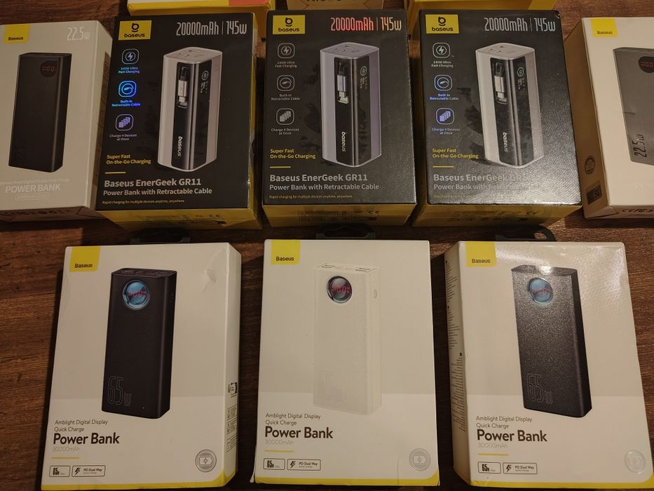 baseus power bank 20000mAh, 30000mAh, 65W, 145W,з вбудованим кабелем