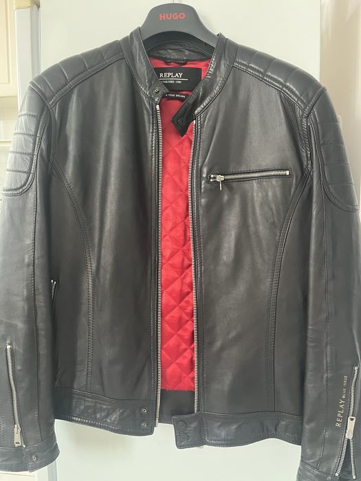 Чоловіча чорна шкіряна куртка Replay