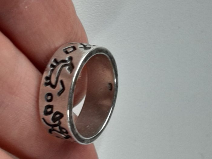 artystyczna srebrna obrączka PRL