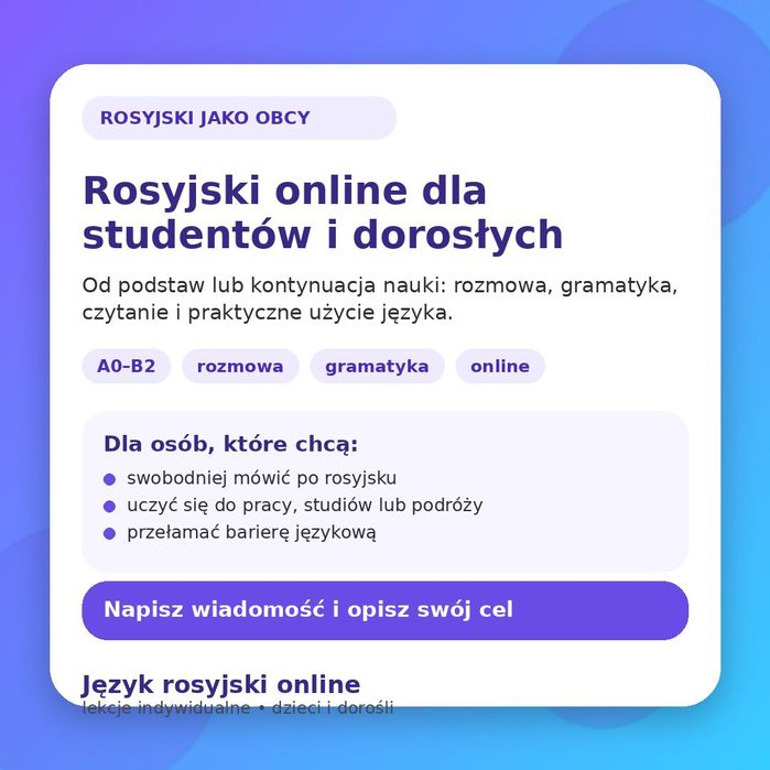 Język rosyjski jako obcy | Rosyjski online z lektorką