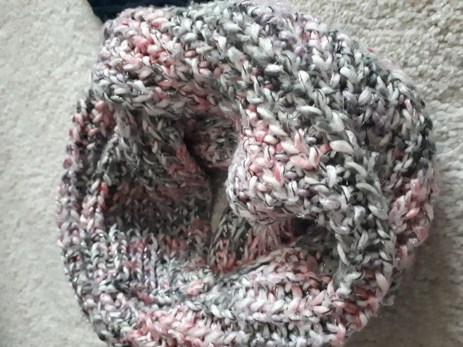 Czapka szalik komin wiosna granat róż komplet dziewczynka 116 122