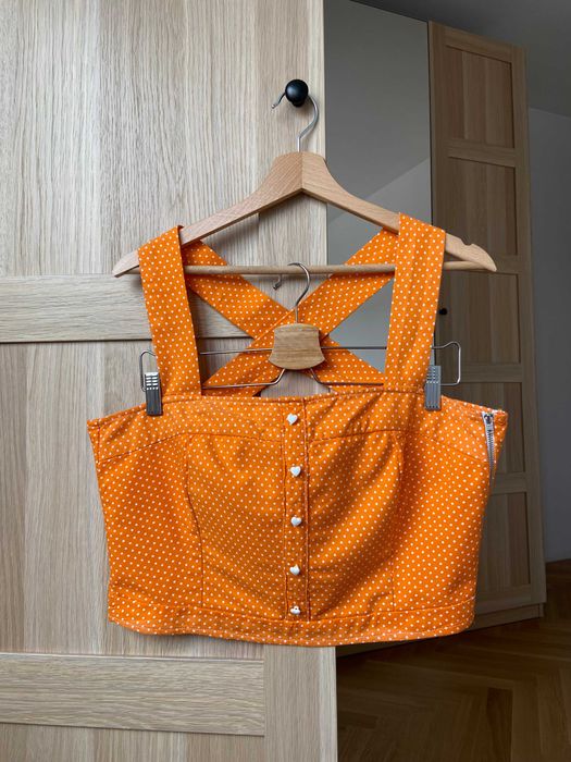 Pomarańczowa bluzka, top w kropki, gorset, pin up, rozmiar M