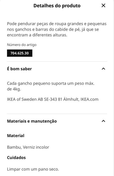 cabide de pé em bambu do IKEA, modelo MORSNING