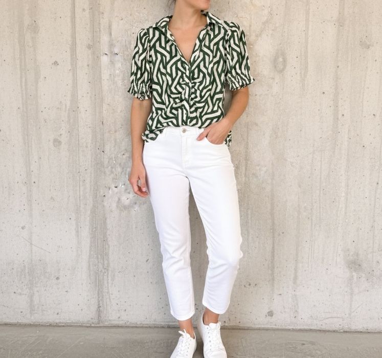 Piękna koszula zielono kremowa klasyk minimalistyczna rozmiar M