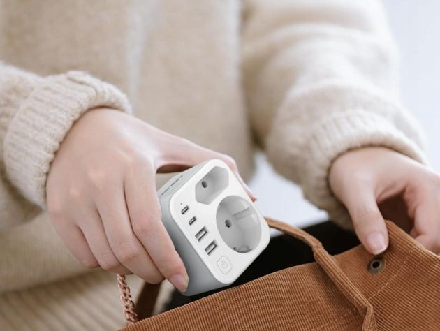 Jsver Adapter Zasilający Gniazdo Ac + Usb Z Przełącznikiem Ścienny