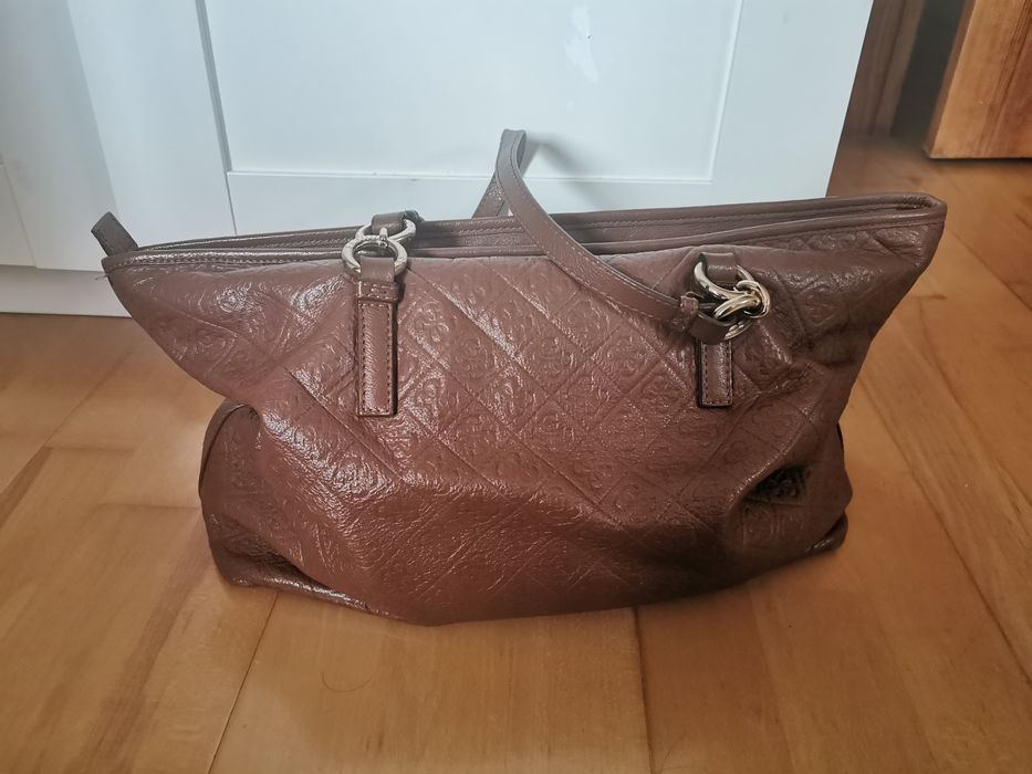 Guess Torba shopper skóra naturalna- UNIKAT
