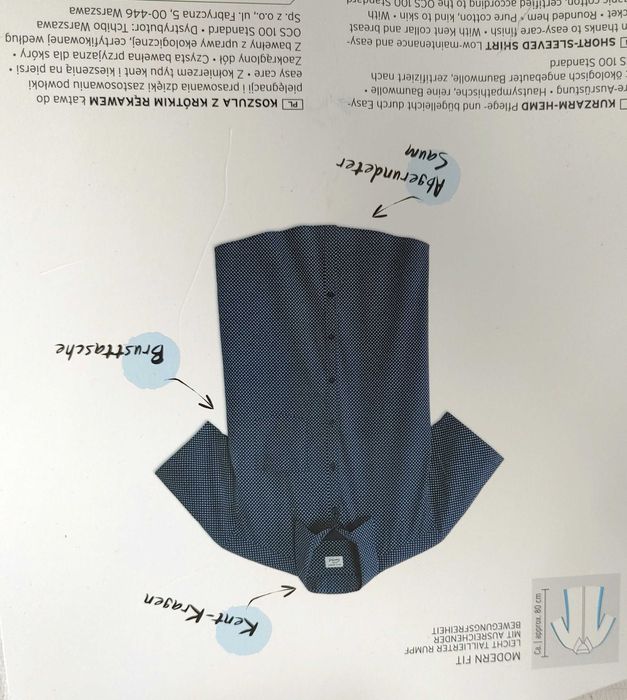 Nowa granatowa koszula w deseń krótki rękaw Tchibo rozm. 43/44