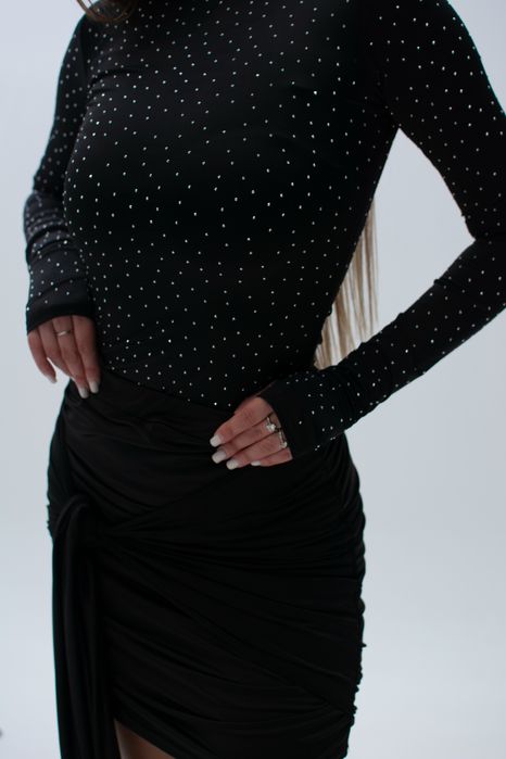 Боді зі стразами чорний, молочний