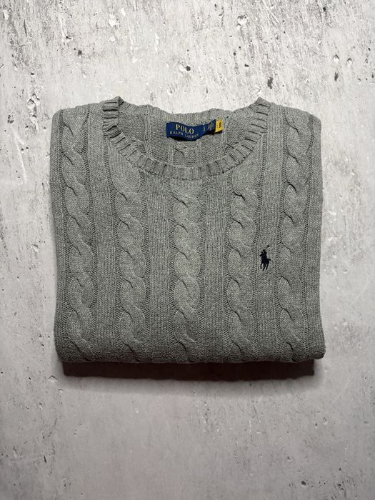 Szary warkocz sweter Polo Ralph Lauren old money style Y2K vintage L
