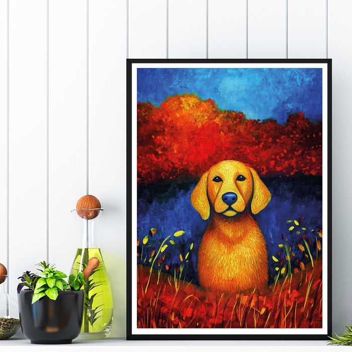 plakat psa, plakat w ramę pies, plakat do pokoju kolor akwarela pies