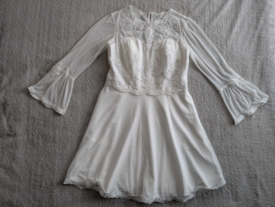 Nowa biała elegancka koronkowa sukienka suknia ślubna Real Silk 42