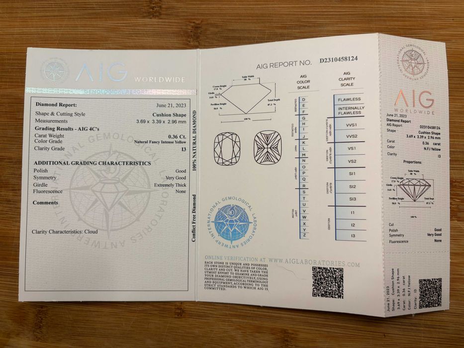 Diament Naturalny 0.36ct | Intensywny KANARKOWY (Fancy Intense) | AIG