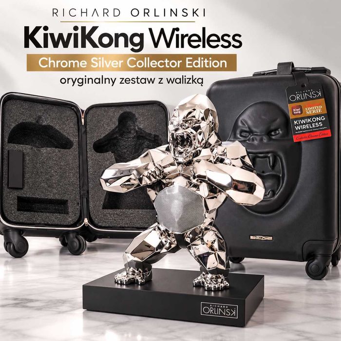 Richard Orlinski KiwiKong Wireless Chrome Silver – Głośnik bluetooth + Walizka