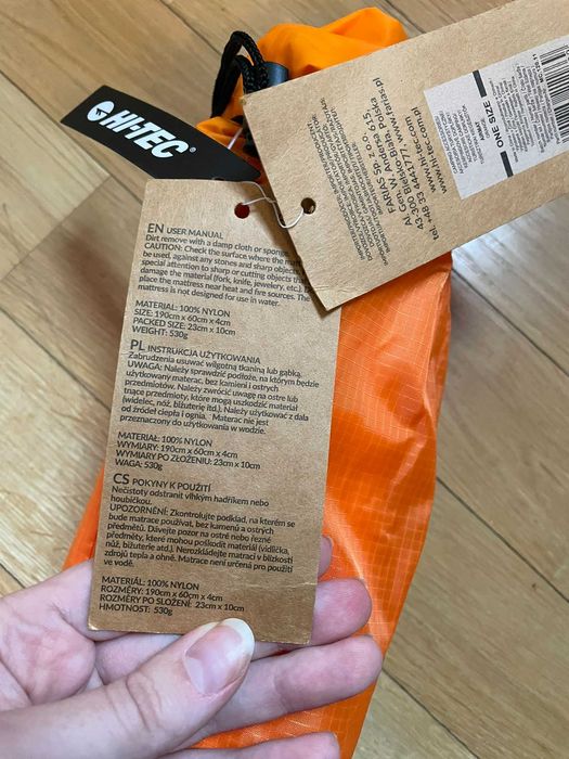 Materac nadmuchiwany trekkingowy Hi-Tec Airmat 190x60cm pomarańczowy