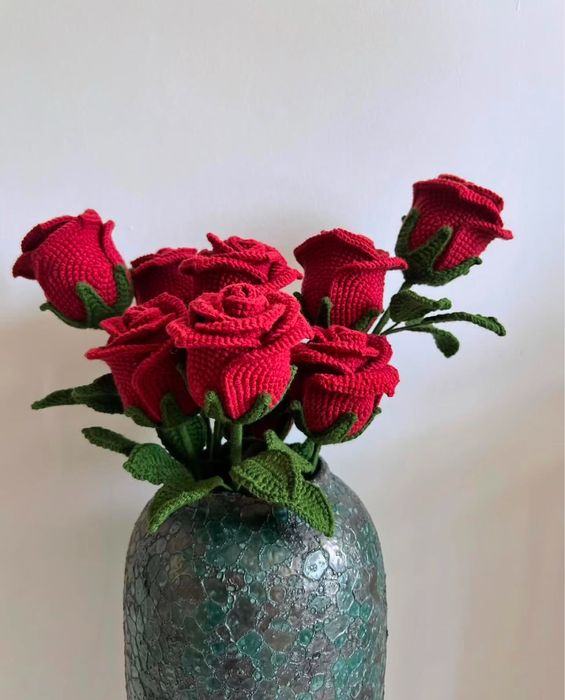 Вязаная роза, цветы вязаные, букет роз, троянди, букет на подарок