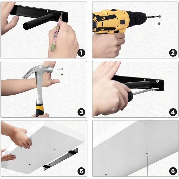 Lewitująca Biała Półka Ścienna, Ukryte Mocowanie 50x22.8x3.8cm 6 szt.