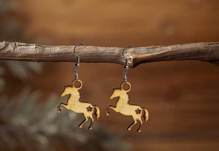 Kolczyki ze sklejki - Jednorożec z gwiazdką, rękodzieło