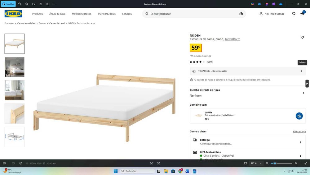 Cama com estrado e colchão 200x140 cm Ikéa