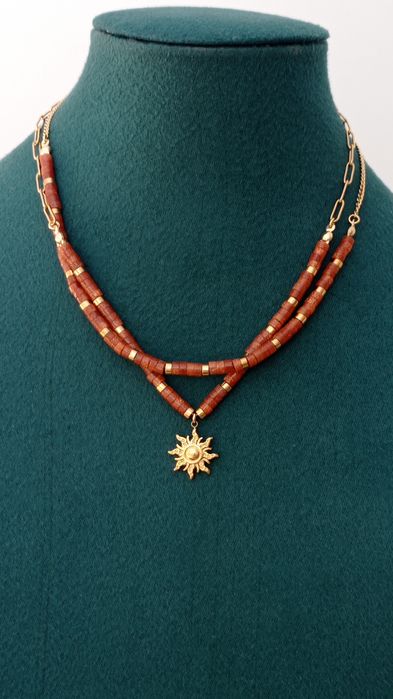 Naszyjniki warstwowe w komplecie, z kamienia piasek pustyni, słońce