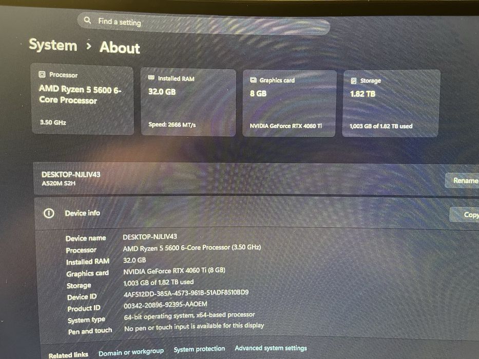 Pc gaming RTX 4060ti 32Gb Ryzen 5 5600
