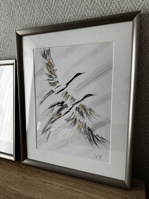 Obraz żurawie szkice węglem 43x53cm