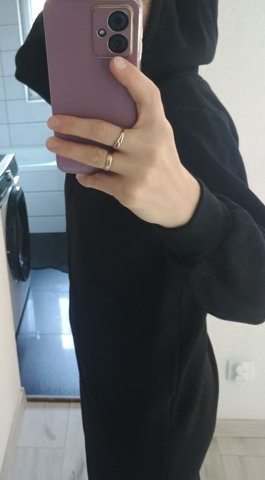 Sukienka tunika czarna ocieplana z kapturem La Blanche 36