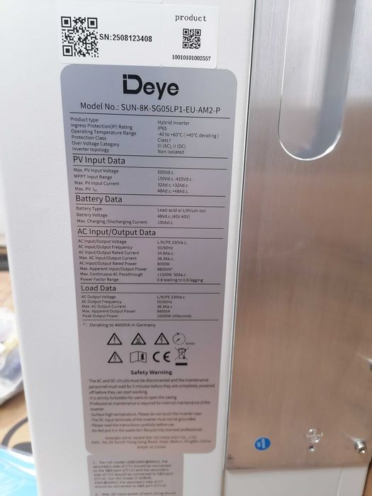 Гібридний інвертор SUN-08K-SG05LP1-EU Deye WiFi 8кВт, 1 фаза, 2 MPPT