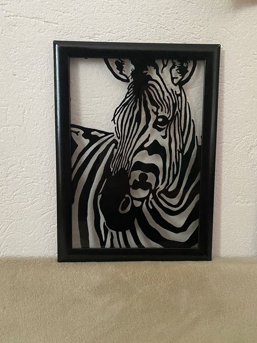 Obrazek/rysunek czarna zebra akryl (Ręczna praca-handmade)