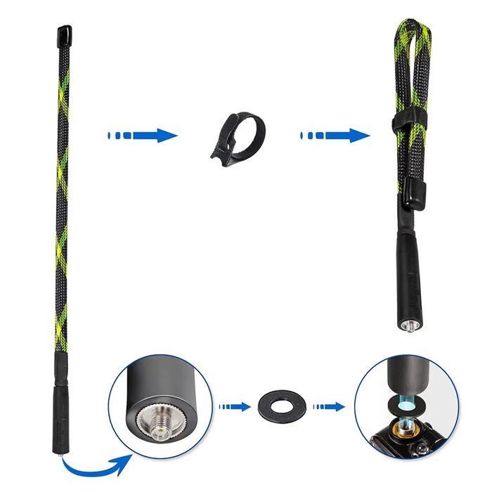 Składana, maskująca antena  CS do krótkofalówek, z nylonowym oplotem