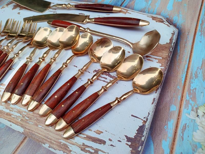 Десертный набор на 8 персон. Бронза, палисандр