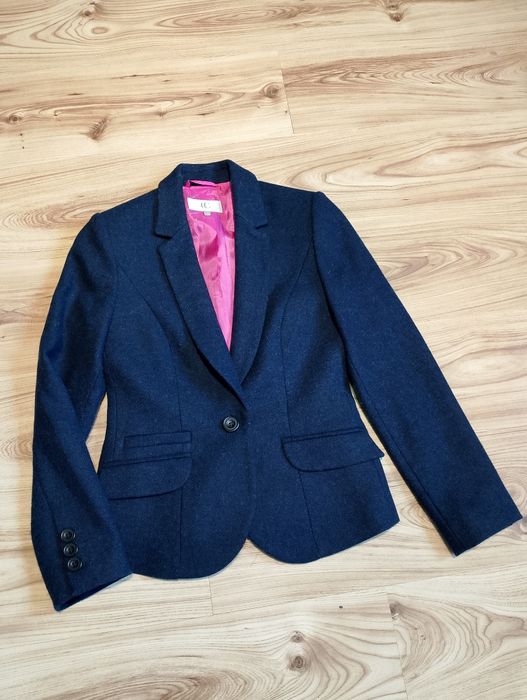 Granatowa Damska Wełniana Tweedowa Marynarka Country Casuals